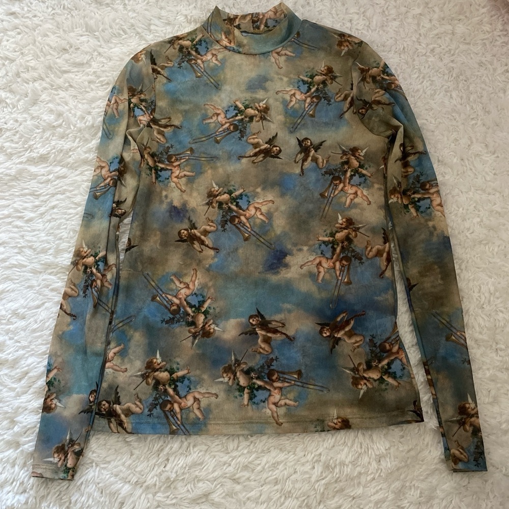 Mesh renaissance mock neck long sleeve shirt